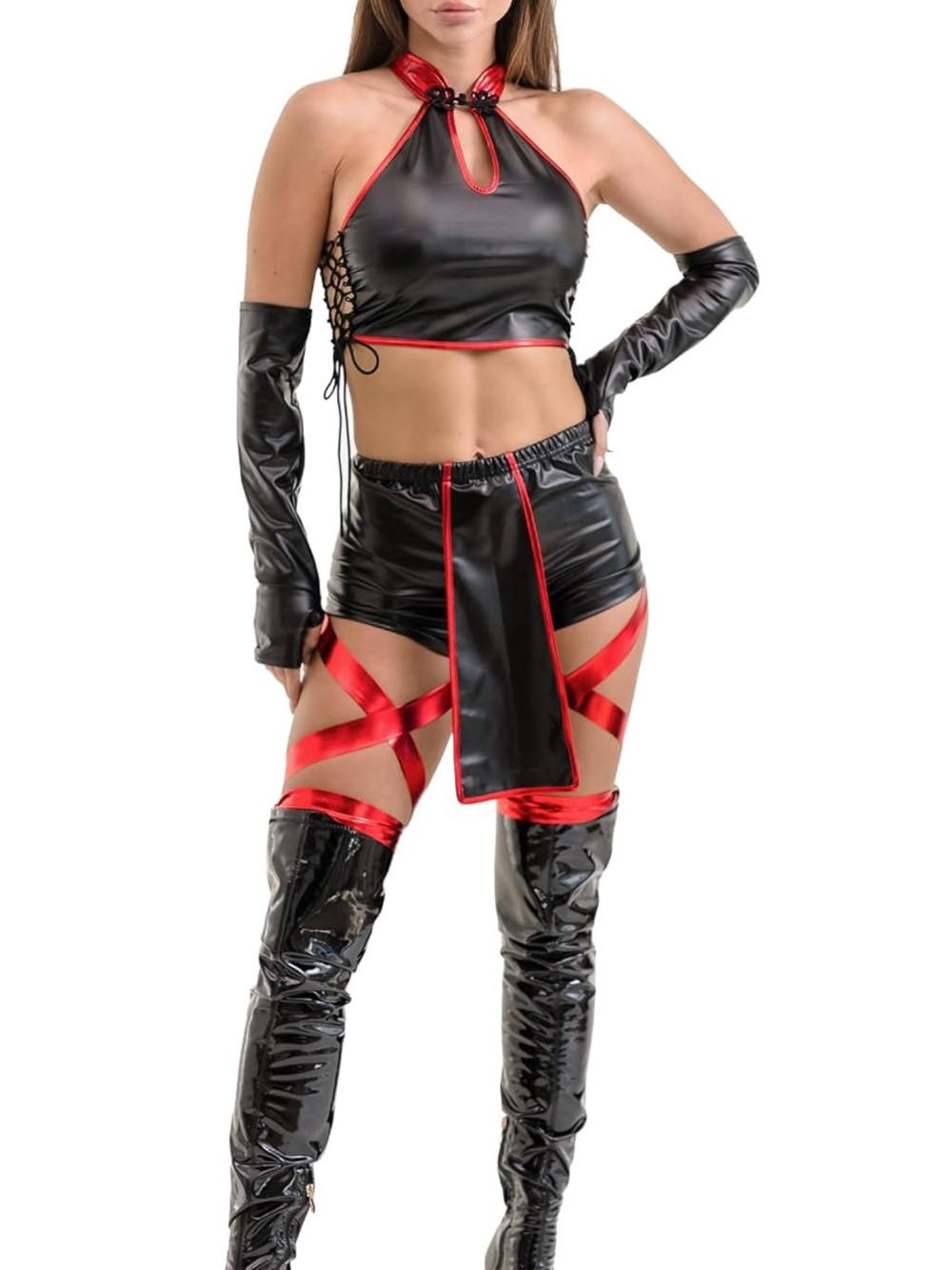 Ninja Assassin Costume Black Red Size Medium